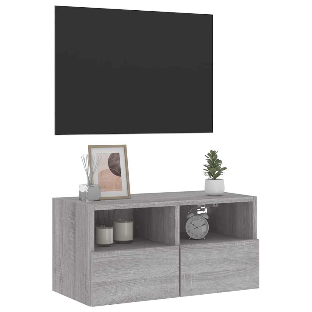 szürke sonoma színű szerelt fa fali TV-szekrény 60 x 30 x 30 cm