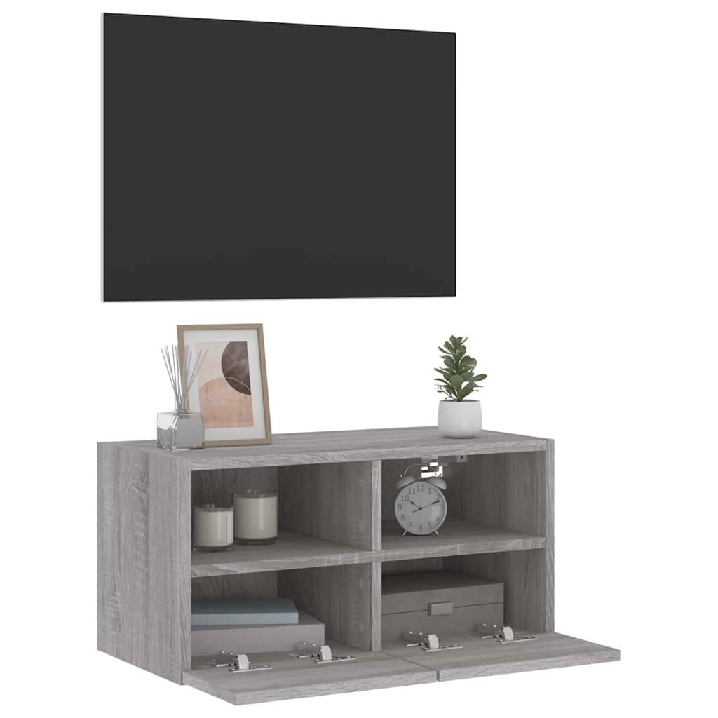 szürke sonoma színű szerelt fa fali TV-szekrény 60 x 30 x 30 cm
