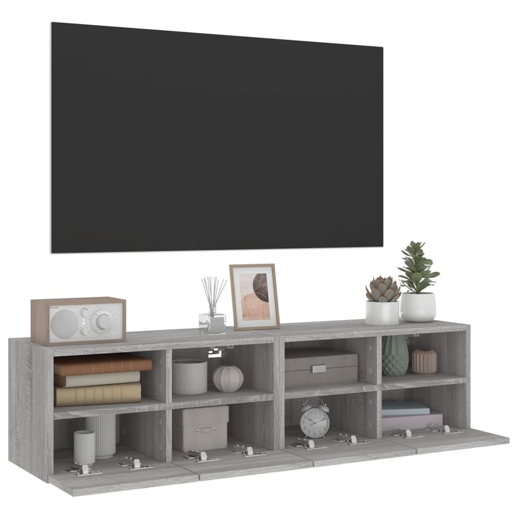 2 db szürke sonoma színű szerelt fa fali TV-szekrény 60x30x30cm