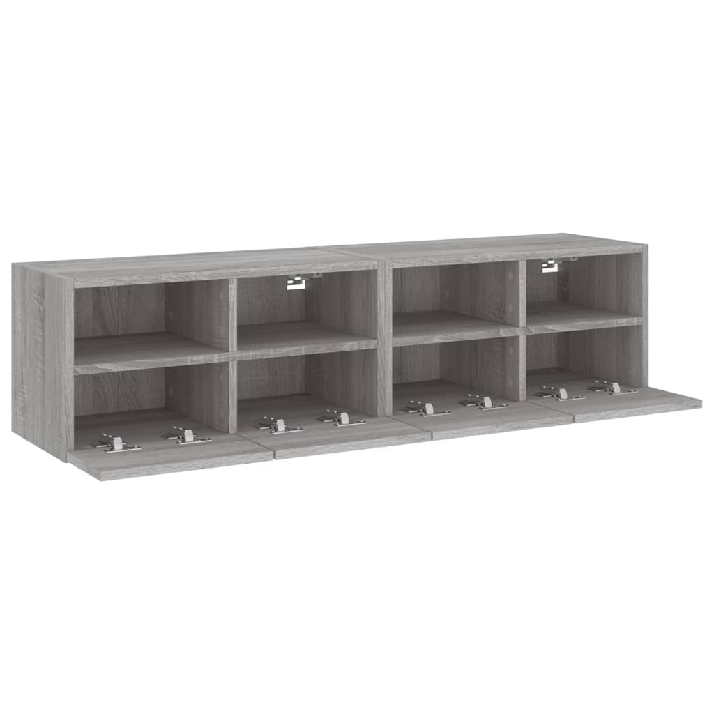 2 db szürke sonoma színű szerelt fa fali TV-szekrény 60x30x30cm