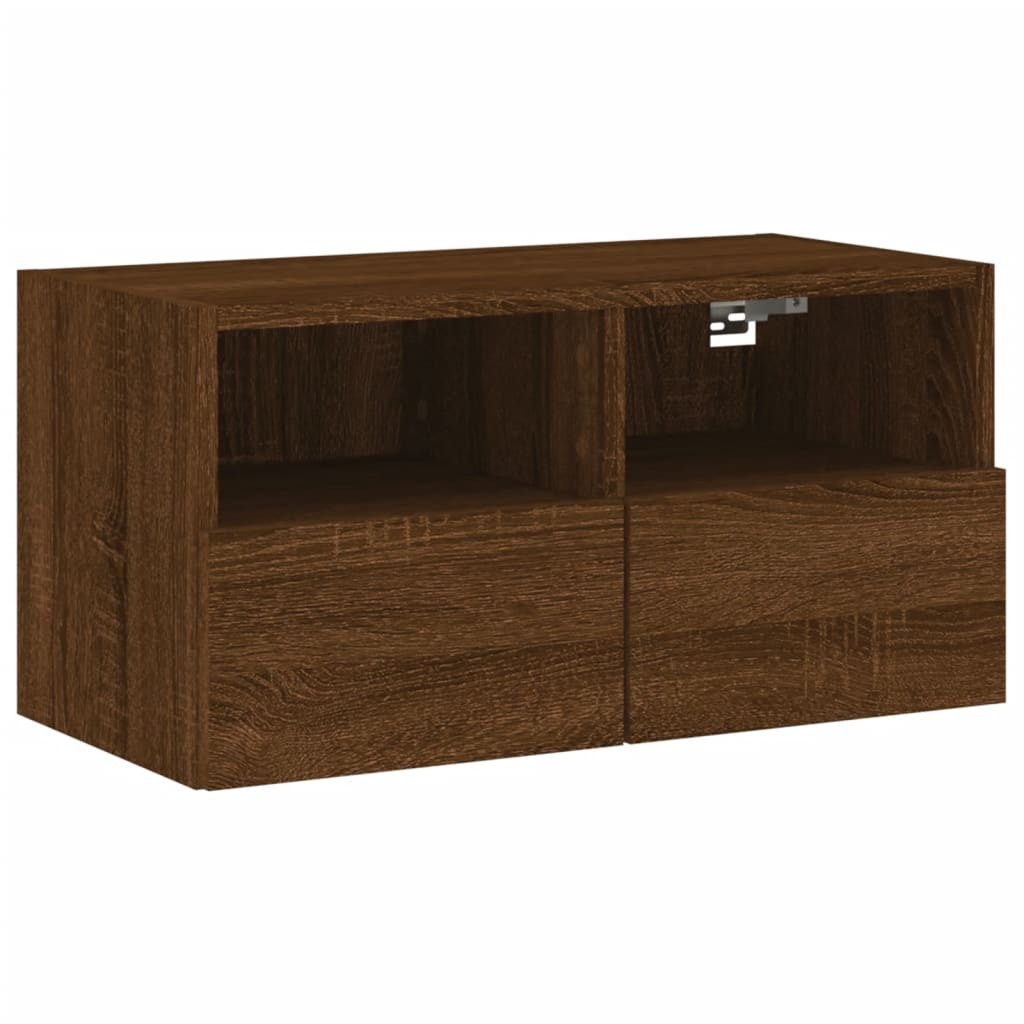 barna tölgyszínű szerelt fa fali TV-szekrény 60 x 30 x 30 cm