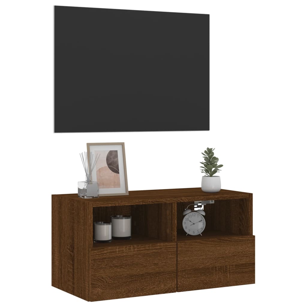 barna tölgyszínű szerelt fa fali TV-szekrény 60 x 30 x 30 cm