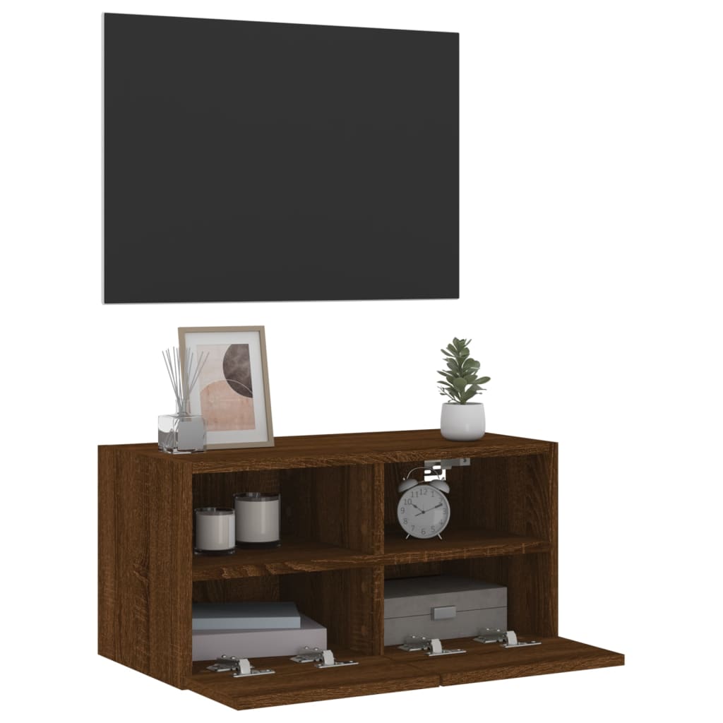 barna tölgyszínű szerelt fa fali TV-szekrény 60 x 30 x 30 cm