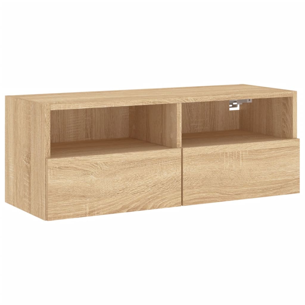 sonoma tölgy színű szerelt fa fali TV-szekrény 80 x 30 x 30 cm
