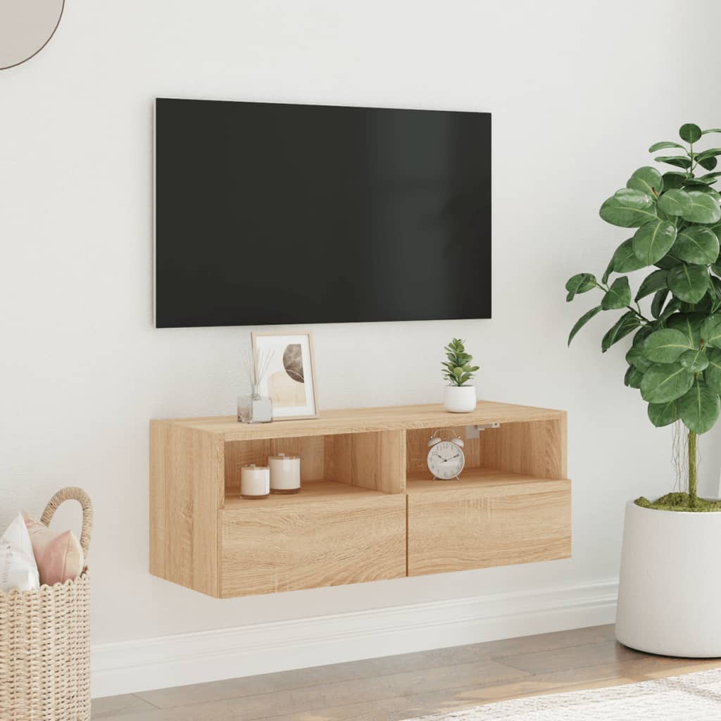 sonoma tölgy színű szerelt fa fali TV-szekrény 80 x 30 x 30 cm