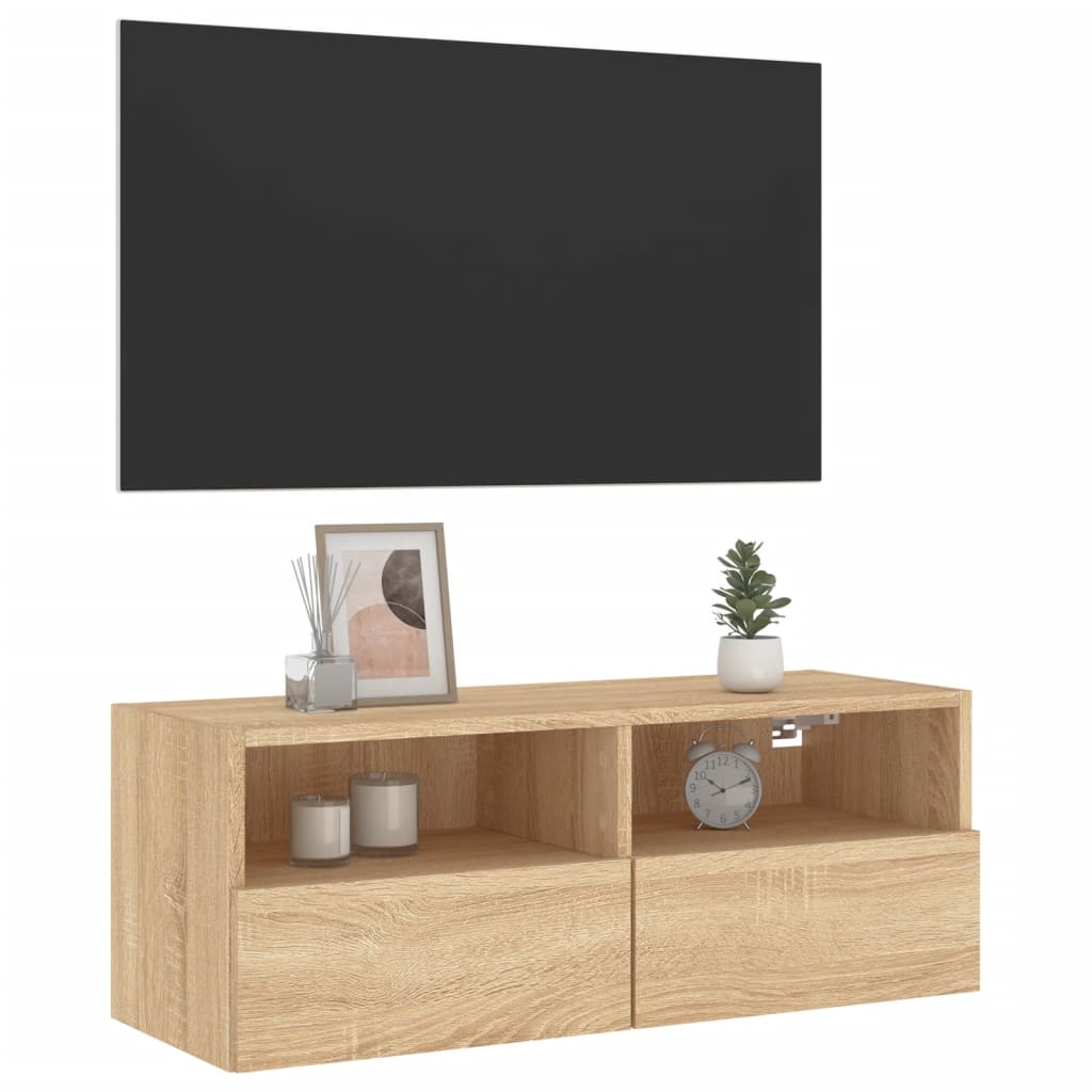 sonoma tölgy színű szerelt fa fali TV-szekrény 80 x 30 x 30 cm