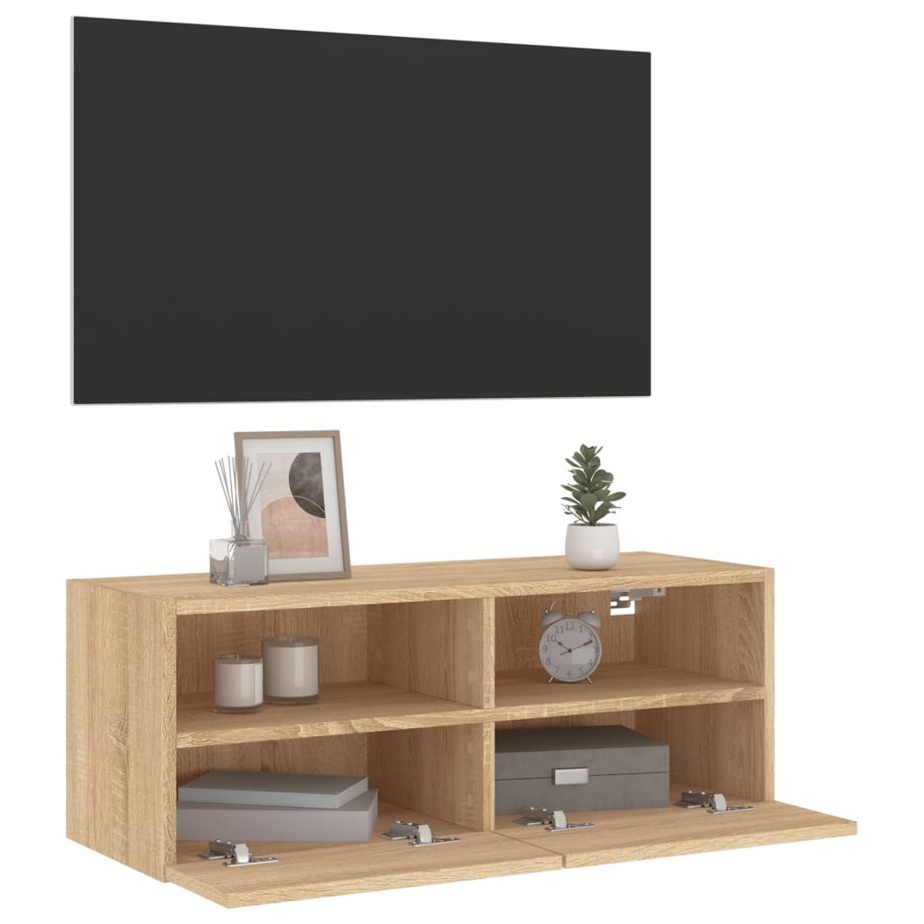 sonoma tölgy színű szerelt fa fali TV-szekrény 80 x 30 x 30 cm