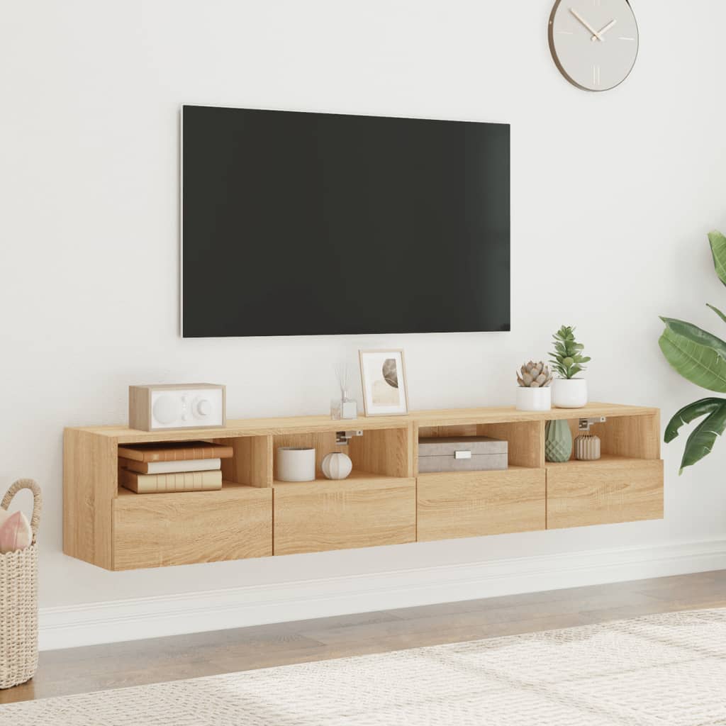 2 db sonoma tölgy színű szerelt fa fali TV-szekrény 80x30x30 cm