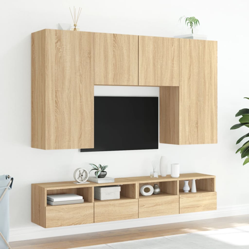 2 db sonoma tölgy színű szerelt fa fali TV-szekrény 80x30x30 cm