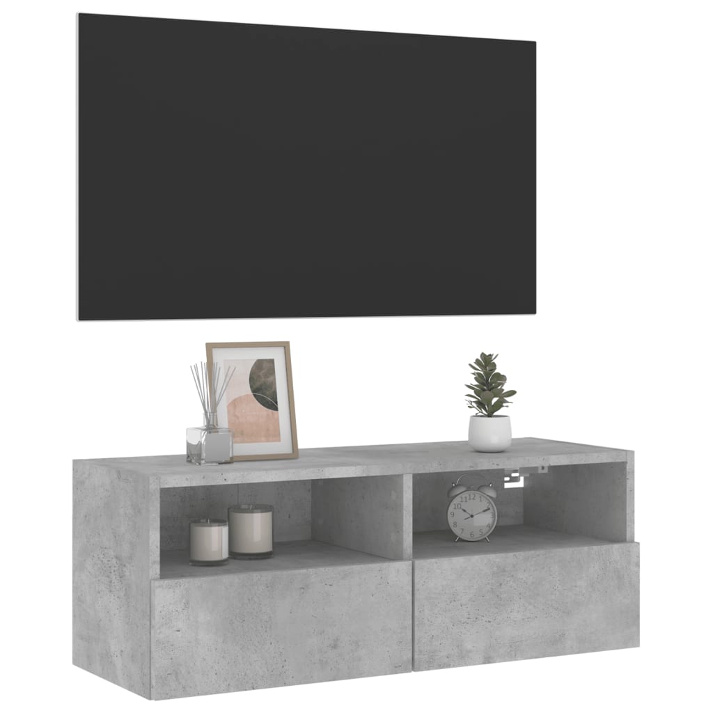 betonszürke szerelt fa fali TV-szekrény 80 x 30 x 30 cm
