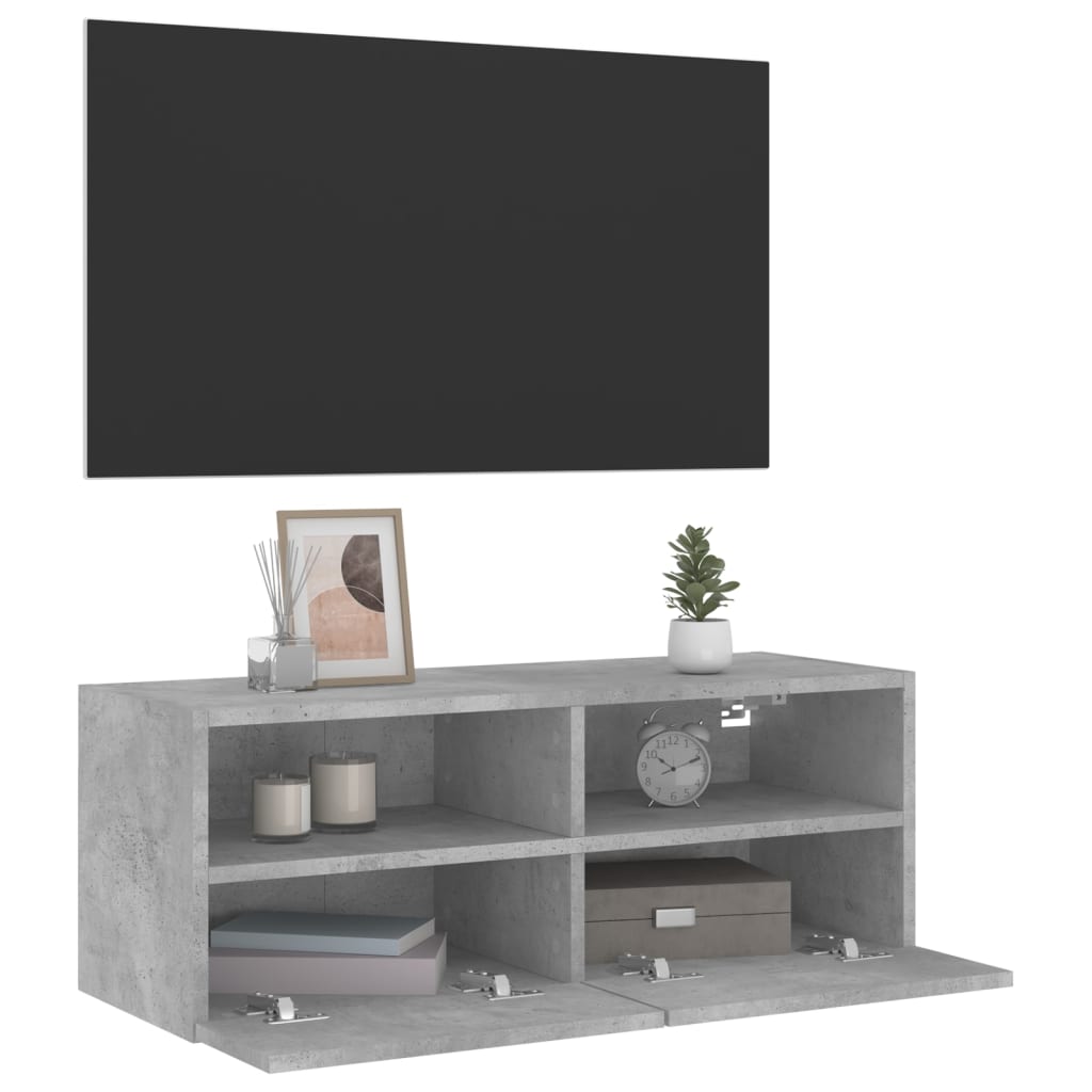 betonszürke szerelt fa fali TV-szekrény 80 x 30 x 30 cm