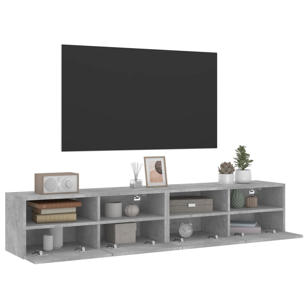 2 db betonszürke szerelt fa fali TV-szekrény 80 x 30 x 30 cm