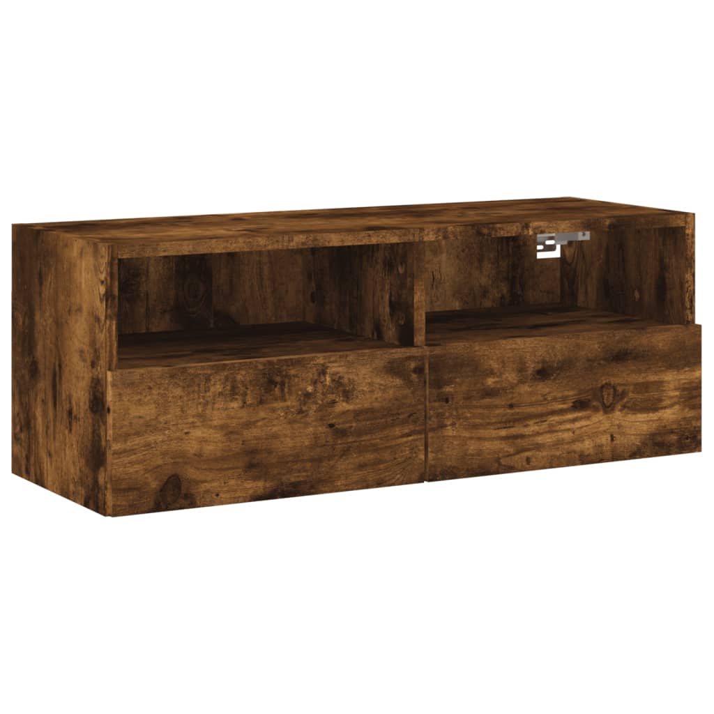 füstös tölgy színű szerelt fa fali TV-szekrény 80 x 30 x 30 cm