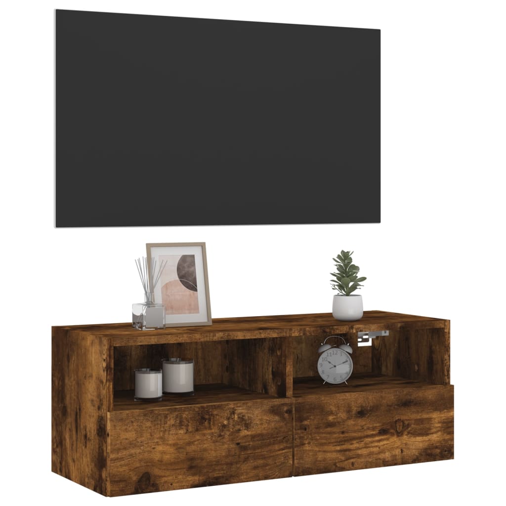 füstös tölgy színű szerelt fa fali TV-szekrény 80 x 30 x 30 cm