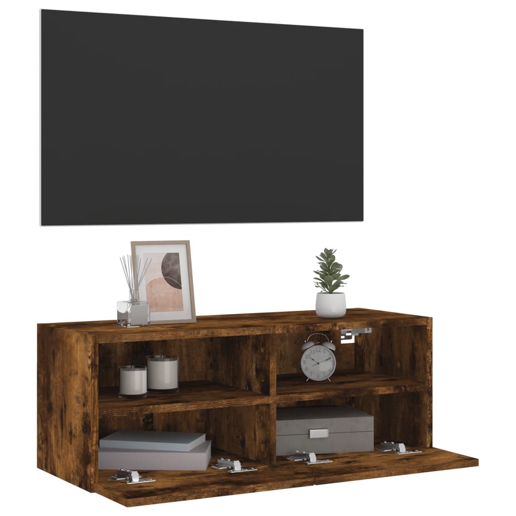 füstös tölgy színű szerelt fa fali TV-szekrény 80 x 30 x 30 cm