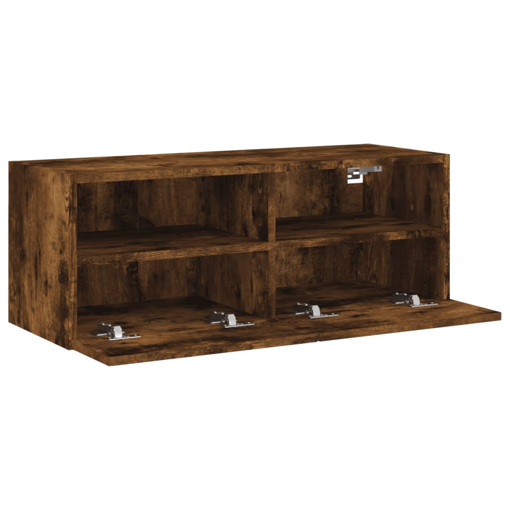 füstös tölgy színű szerelt fa fali TV-szekrény 80 x 30 x 30 cm
