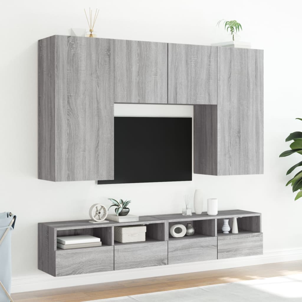 szürke sonoma színű szerelt fa fali TV-szekrény 80 x 30 x 30 cm