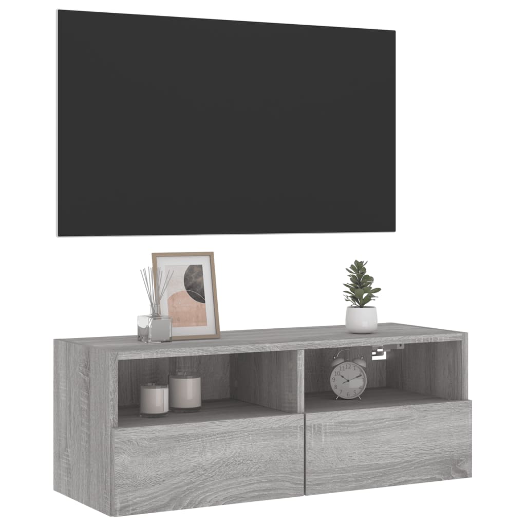 szürke sonoma színű szerelt fa fali TV-szekrény 80 x 30 x 30 cm