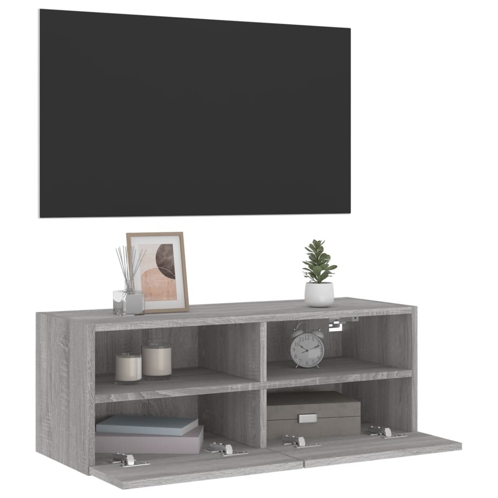 szürke sonoma színű szerelt fa fali TV-szekrény 80 x 30 x 30 cm