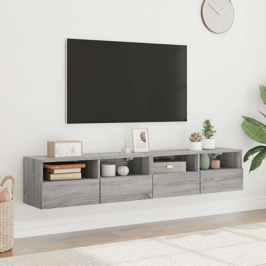 2 db szürke sonoma szerelt fa fali TV-szekrény 80 x 30 x 30 cm