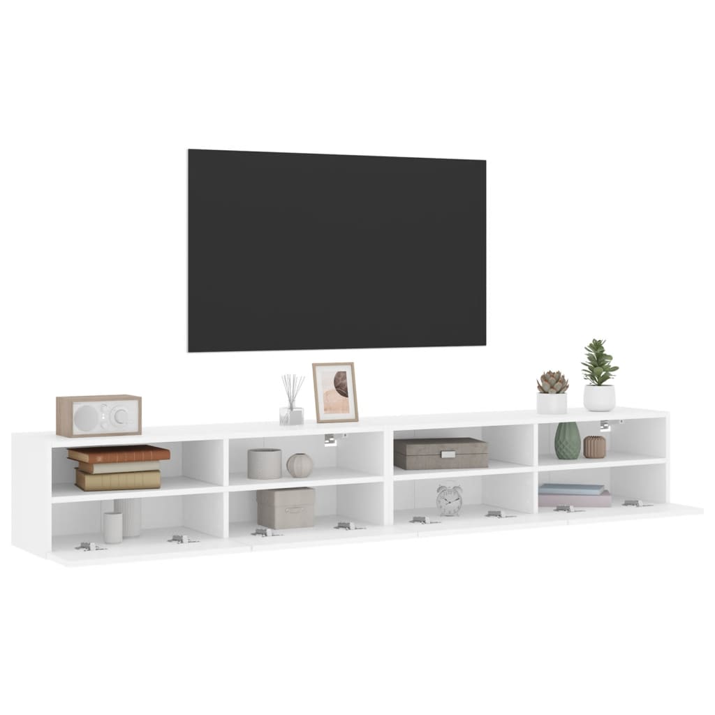 2 db fehér szerelt fa fali TV-szekrény 100 x 30 x 30 cm