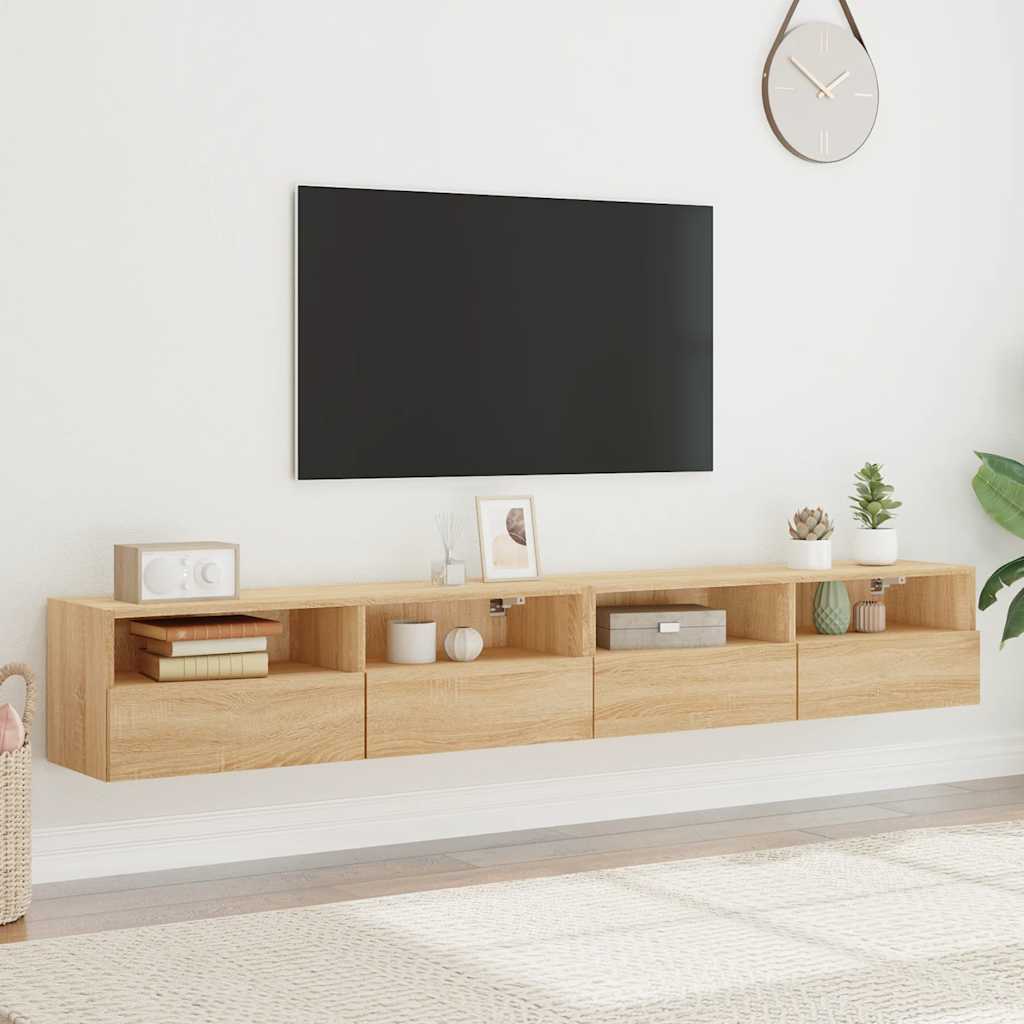 2 db sonoma tölgyszín szerelt fa fali TV-szekrény 100x30x30 cm