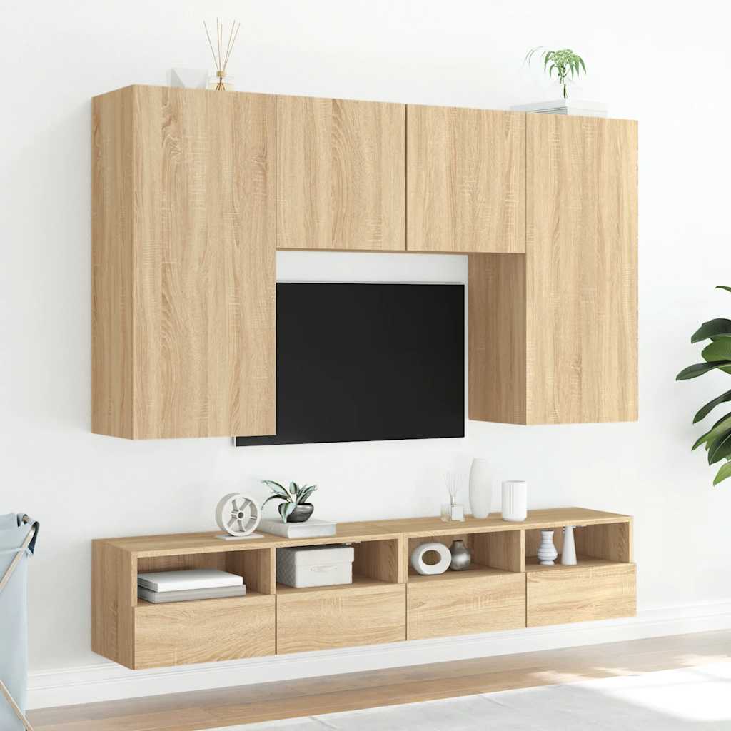 2 db sonoma tölgyszín szerelt fa fali TV-szekrény 100x30x30 cm
