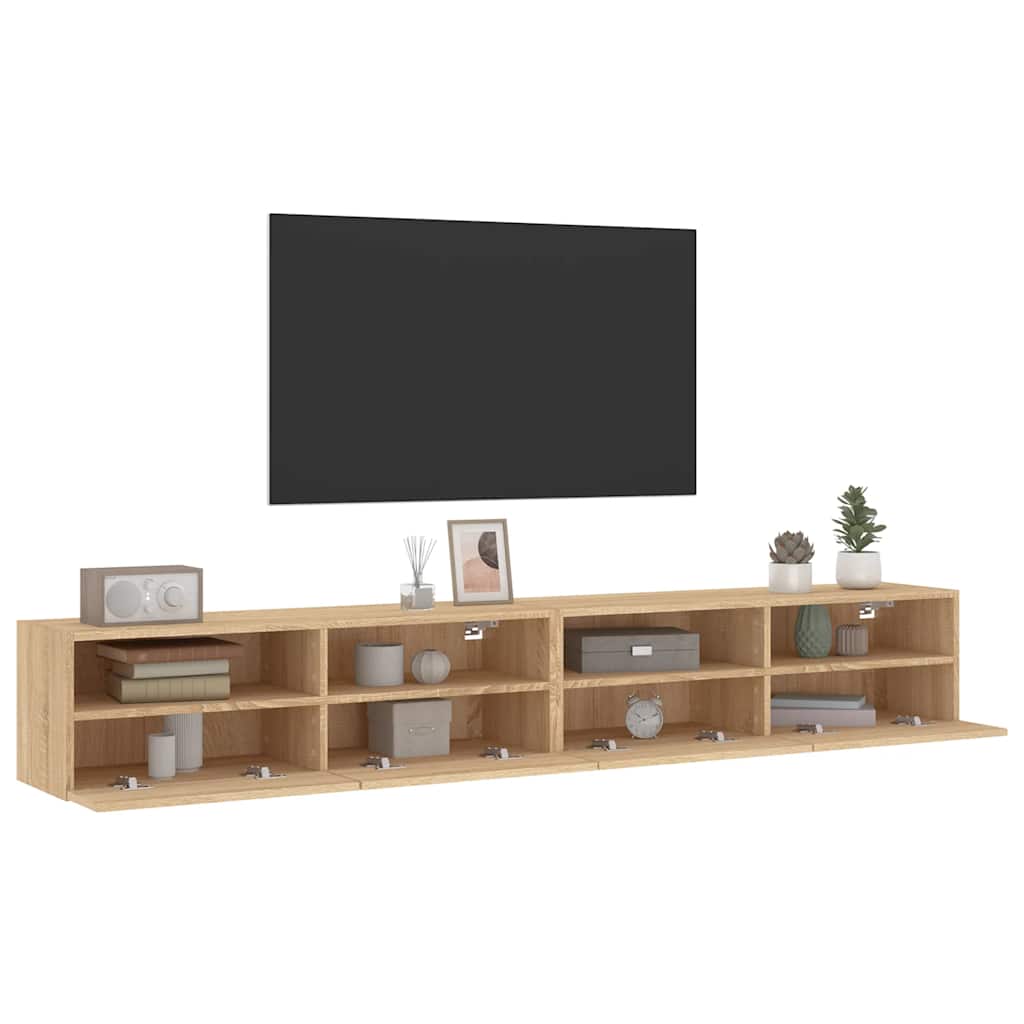2 db sonoma tölgyszín szerelt fa fali TV-szekrény 100x30x30 cm