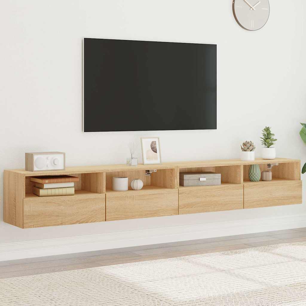 2 db sonoma tölgyszín szerelt fa fali TV-szekrény 100x30x30 cm