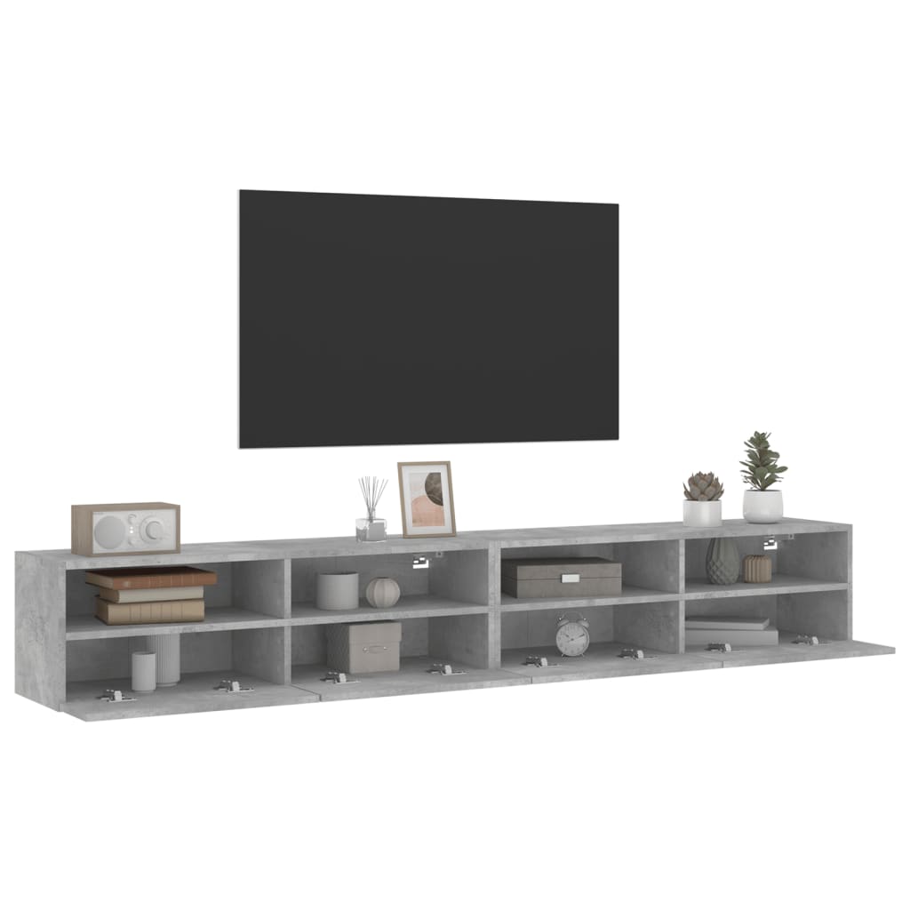 2 db betonszürke szerelt fa fali TV-szekrény 100x30x30 cm