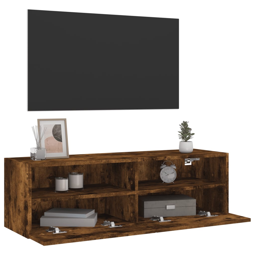 füstös tölgy színű szerelt fa fali TV-szekrény 100 x 30 x 30 cm