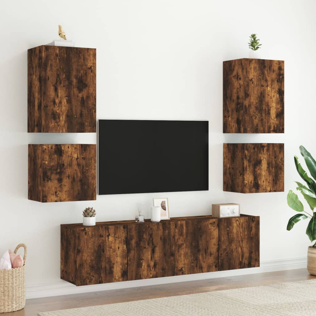füstös tölgy színű szerelt fa fali TV-szekrény 40,5x30x40 cm