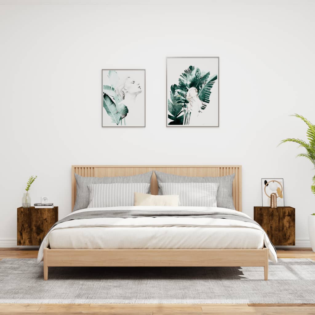 2 db füstös tölgy szerelt fa fali TV-szekrény 40,5 x 30 x 40 cm