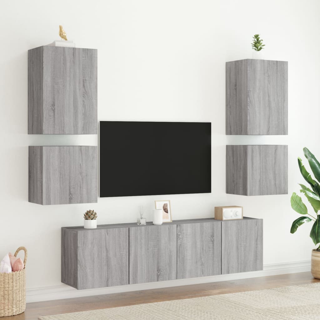 2 db szürke sonoma szerelt fa fali TV-szekrény 40,5x30x40 cm