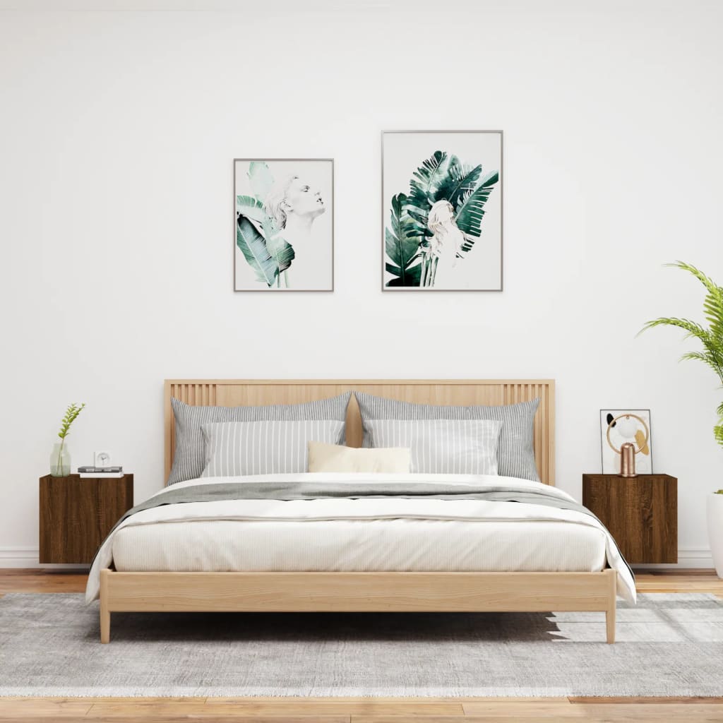 2 db barna tölgy szerelt fa fali TV-szekrény 40,5 x 30 x 40 cm