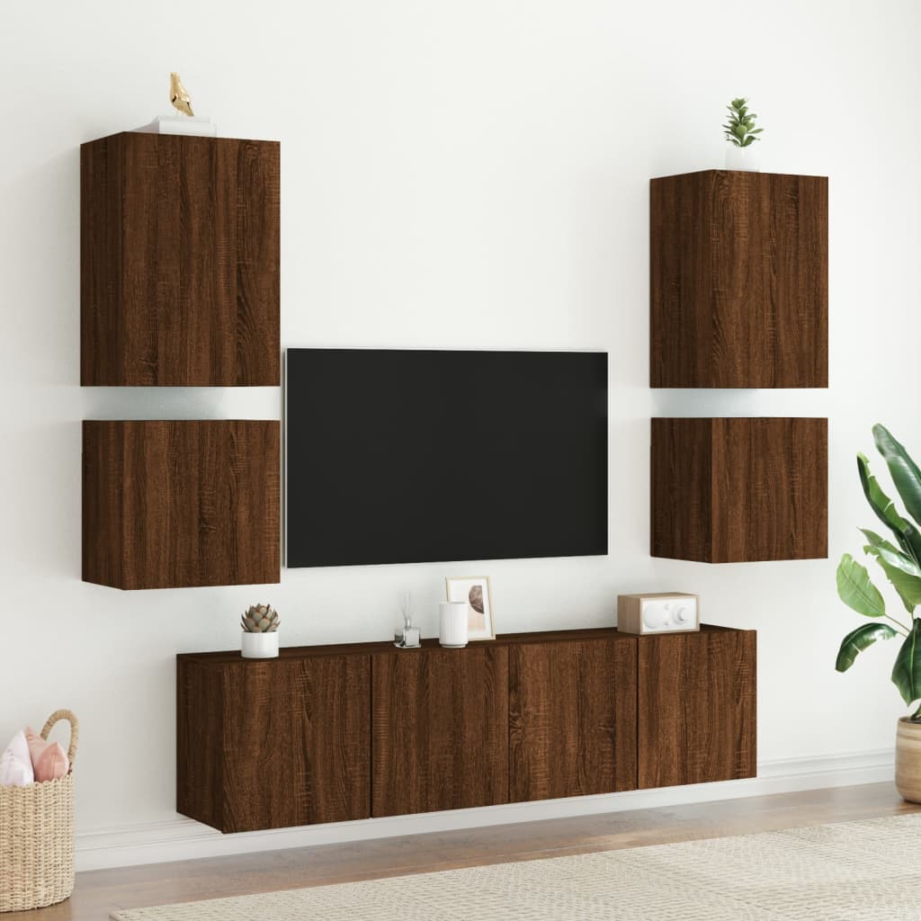 2 db barna tölgy szerelt fa fali TV-szekrény 40,5 x 30 x 40 cm