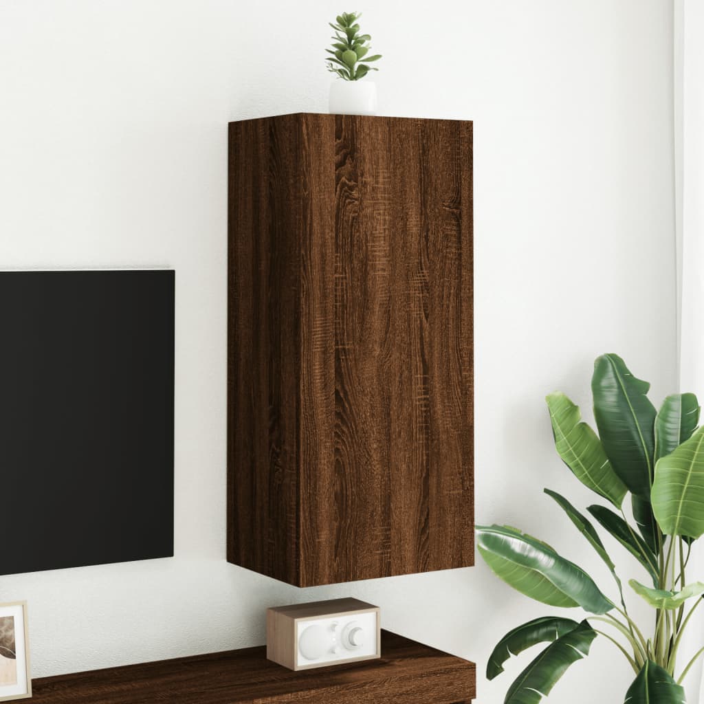 barna tölgyszínű szerelt fa fali TV-szekrény 40,5 x 30 x 90 cm