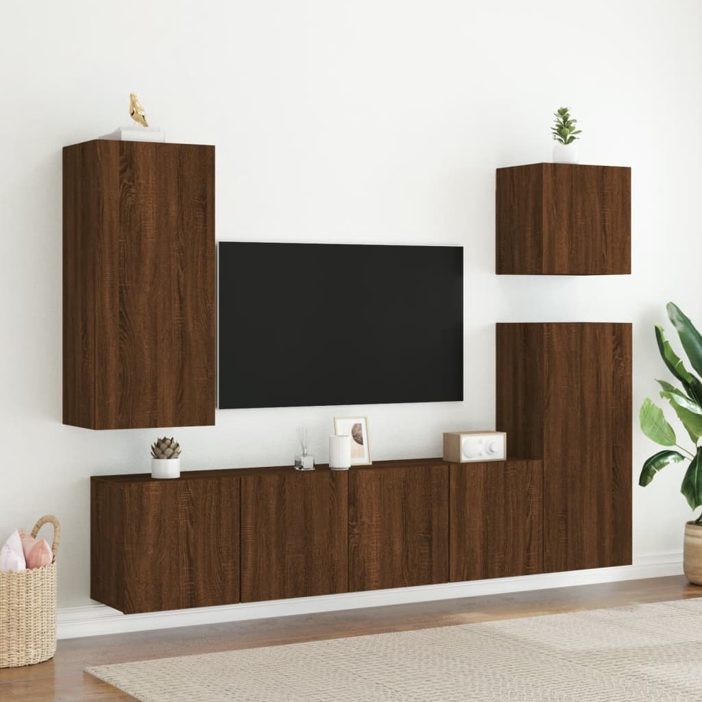 barna tölgyszínű szerelt fa fali TV-szekrény 40,5 x 30 x 90 cm