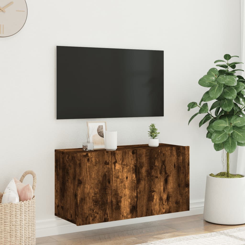 füstös tölgy színű falra szerelhető TV-szekrény 80x 30 x 41 cm