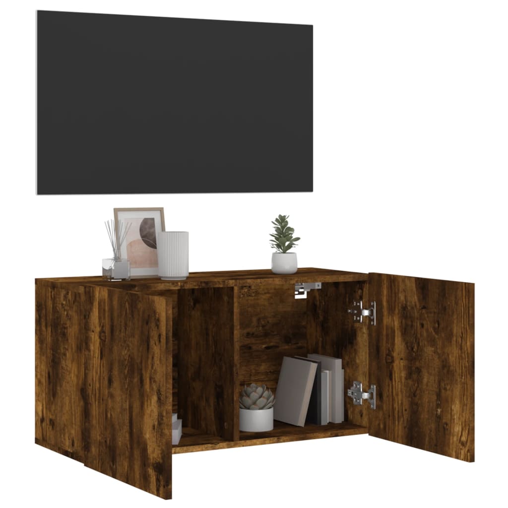 füstös tölgy színű falra szerelhető TV-szekrény 80x 30 x 41 cm