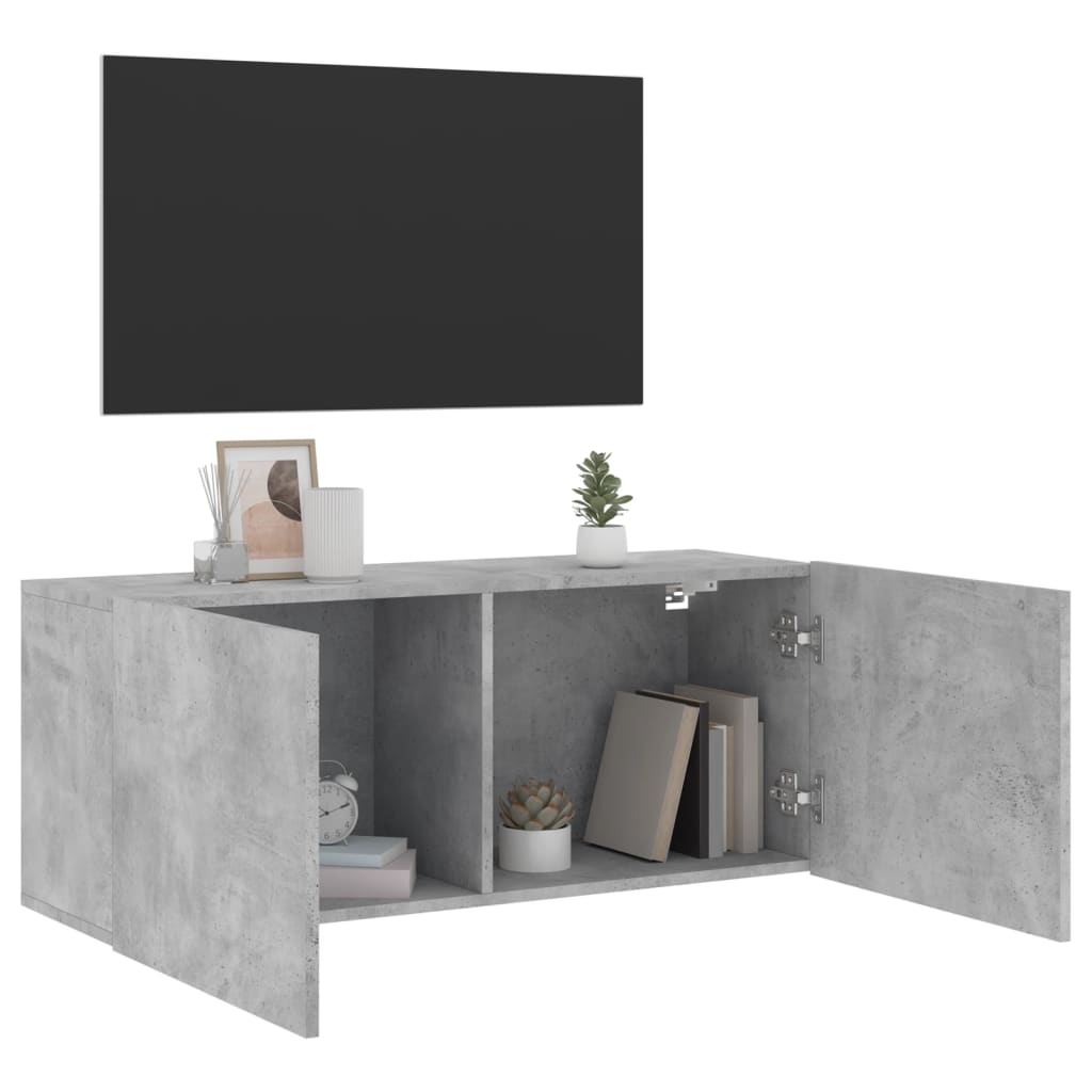 betonszürke falra szerelhető TV-szekrény 100 x 30 x 41 cm