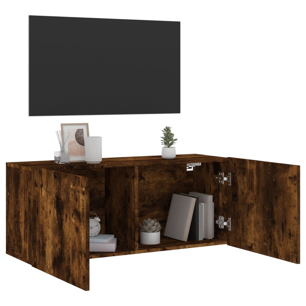 füstös tölgy színű falra szerelhető TV-szekrény 100x30x41 cm