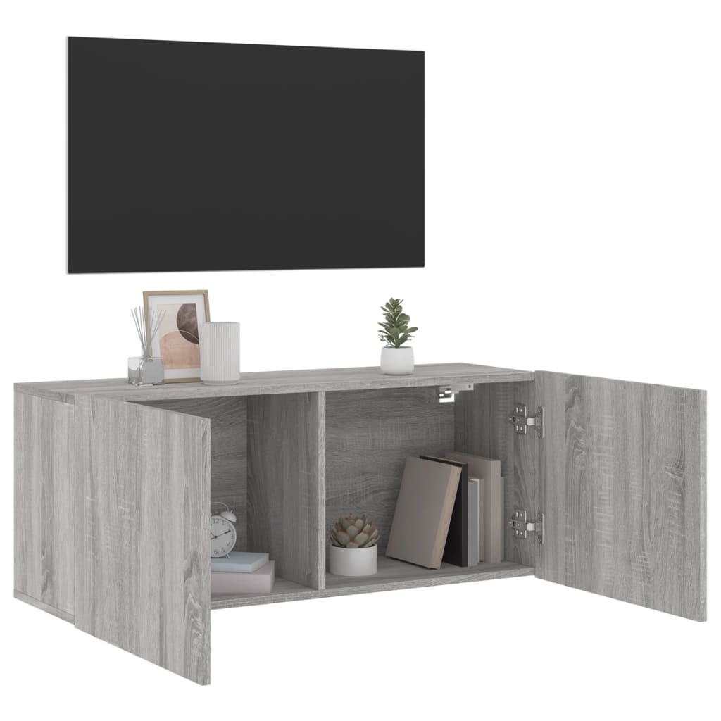 szürke sonoma színű falra szerelhető TV-szekrény 100x30x41 cm