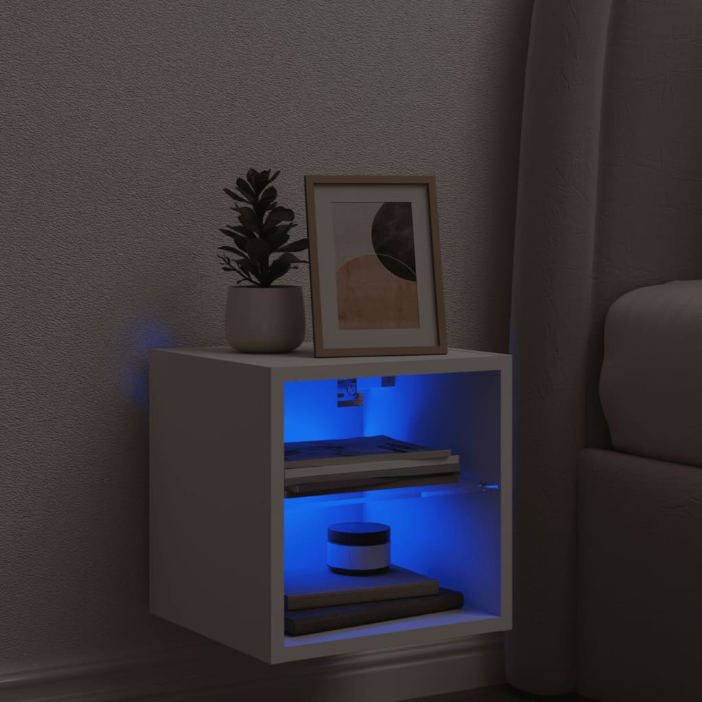 fehér falra szerelhető TV-szekrény LED-lámpákkal 30x28,5x30 cm
