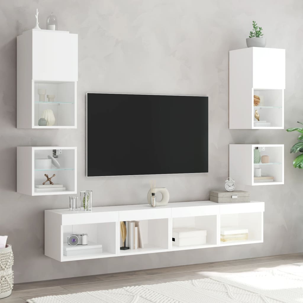 fehér falra szerelhető TV-szekrény LED-lámpákkal 30x28,5x30 cm