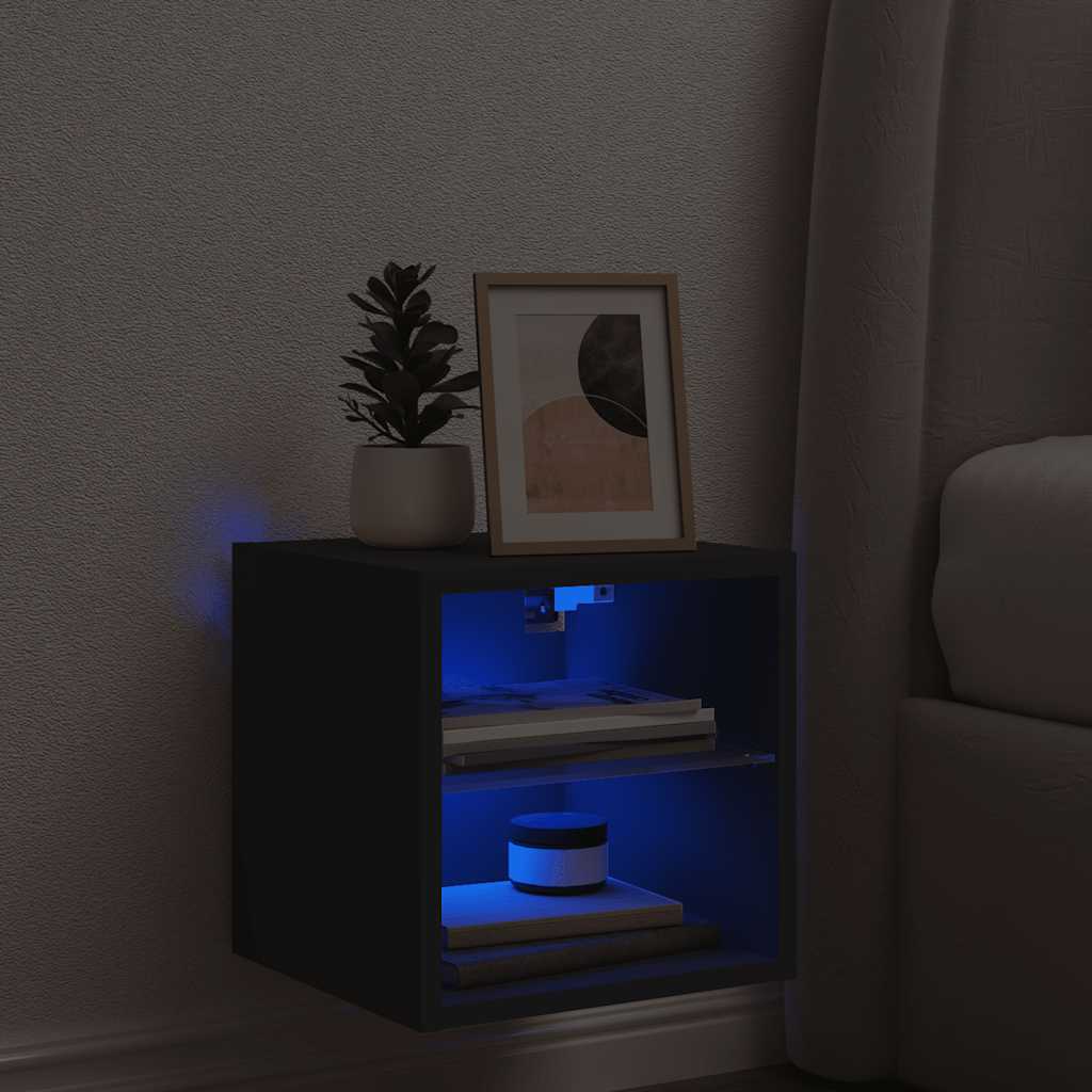 fekete fali TV-szekrény LED-világítással 30 x 28,5 x 30 cm