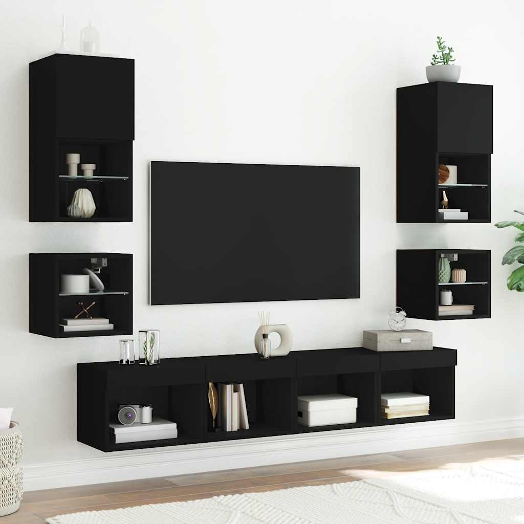 fekete fali TV-szekrény LED-világítással 30 x 28,5 x 30 cm