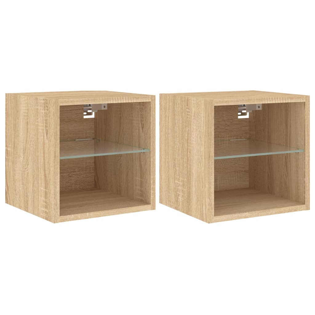 2 db sonoma tölgy fali TV-szekrény LED-ekkel 30x28,5x30 cm