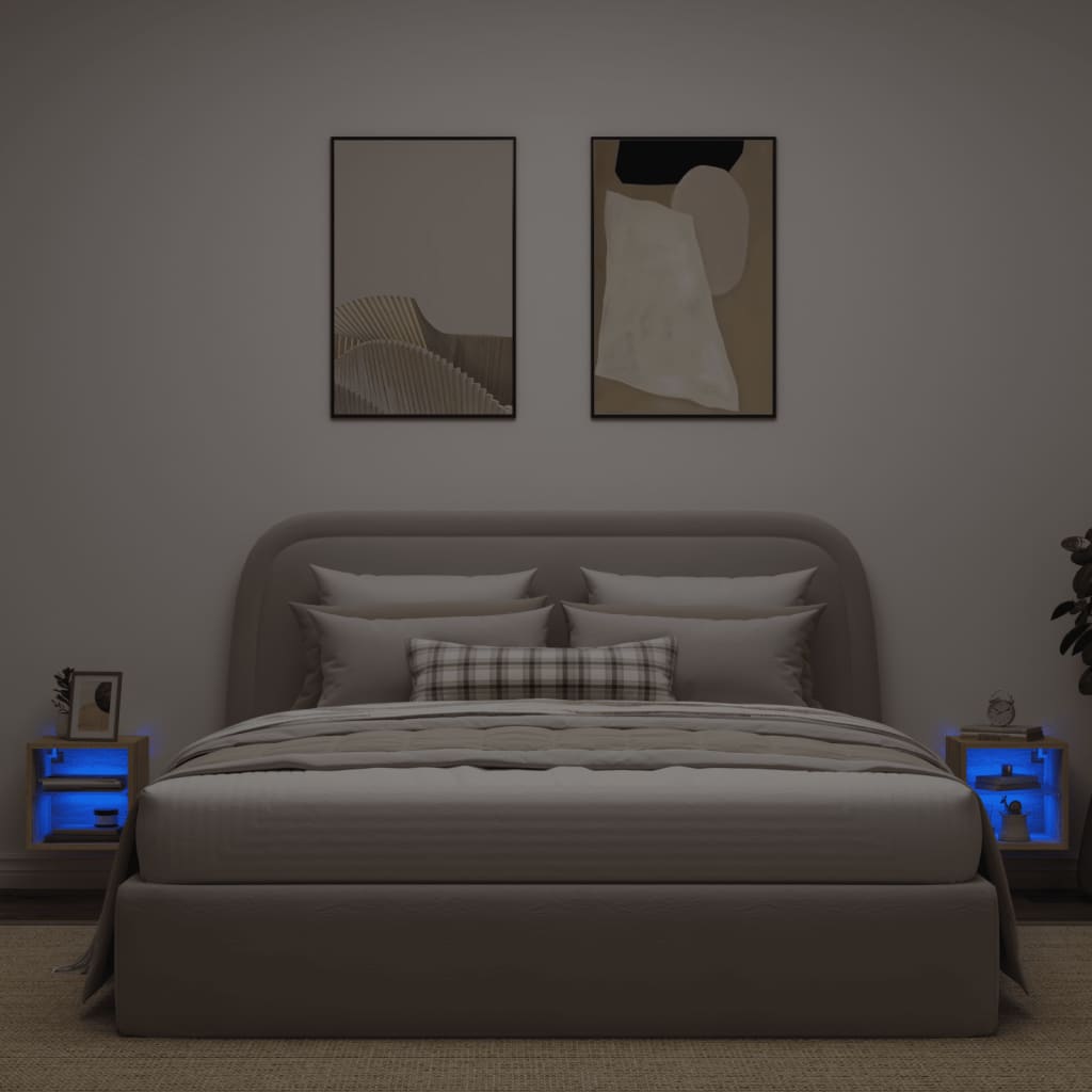 2 db sonoma tölgy fali TV-szekrény LED-ekkel 30x28,5x30 cm