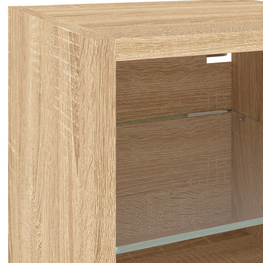 2 db sonoma tölgy fali TV-szekrény LED-ekkel 30x28,5x30 cm